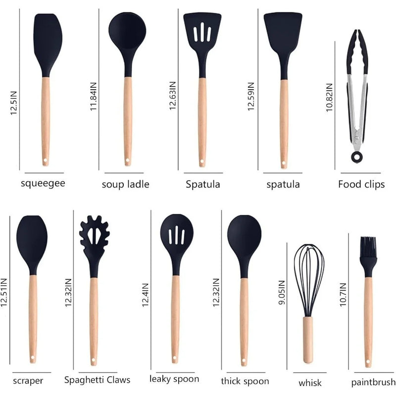 Kit Completo Jogo Utensílios de Cozinha Luxo 19 Peças Com Tábua em Silicone Espátula Faca Tesoura